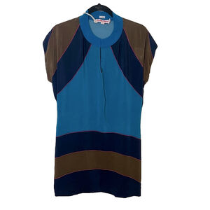 New SEE BY CHLOE 100% Silk Dress Colorblock Cap Sleeve Shift Mini Dress XS